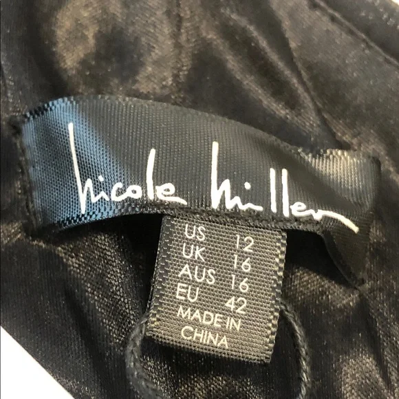 Nicole Miller Elegant Sequined Black midi Dress single shoulder strap size 12 - Picture 6 of 11